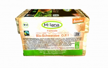 250 g MILANA Ceylon Fairtrade Demeter BIO-SCHWARZTEE LOSE OP1 Orange Pekoe 1 schwarzer Premium-Tee in HANDGEFLOCHTENEM TEEKÖRBCHEN, 55 Prozent des Verkaufspreises ist SOZIALE HILFSLEISTUNG - Der Tee, ... der nach Liebe schmeckt. Fair und nachhaltig herges